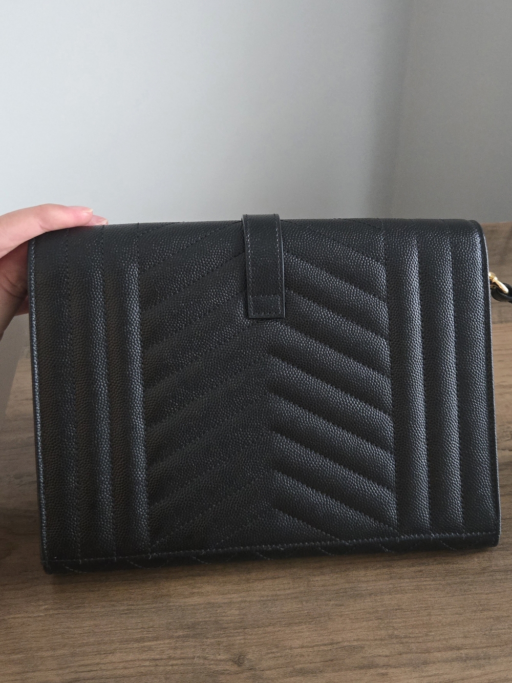 Saint Laurent Black Quilted Leather Wristlet Clutch with Gold YSL Logo - Picture 2 of 5